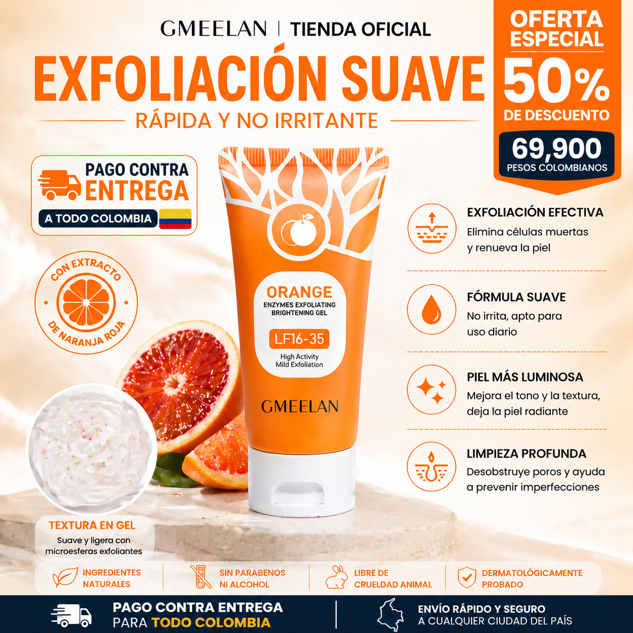 🍊 GEL EXFOLIANTE ENZIMÁTICO DE NARANJA – Piel Más Suave, Lisa y Radiante ✨