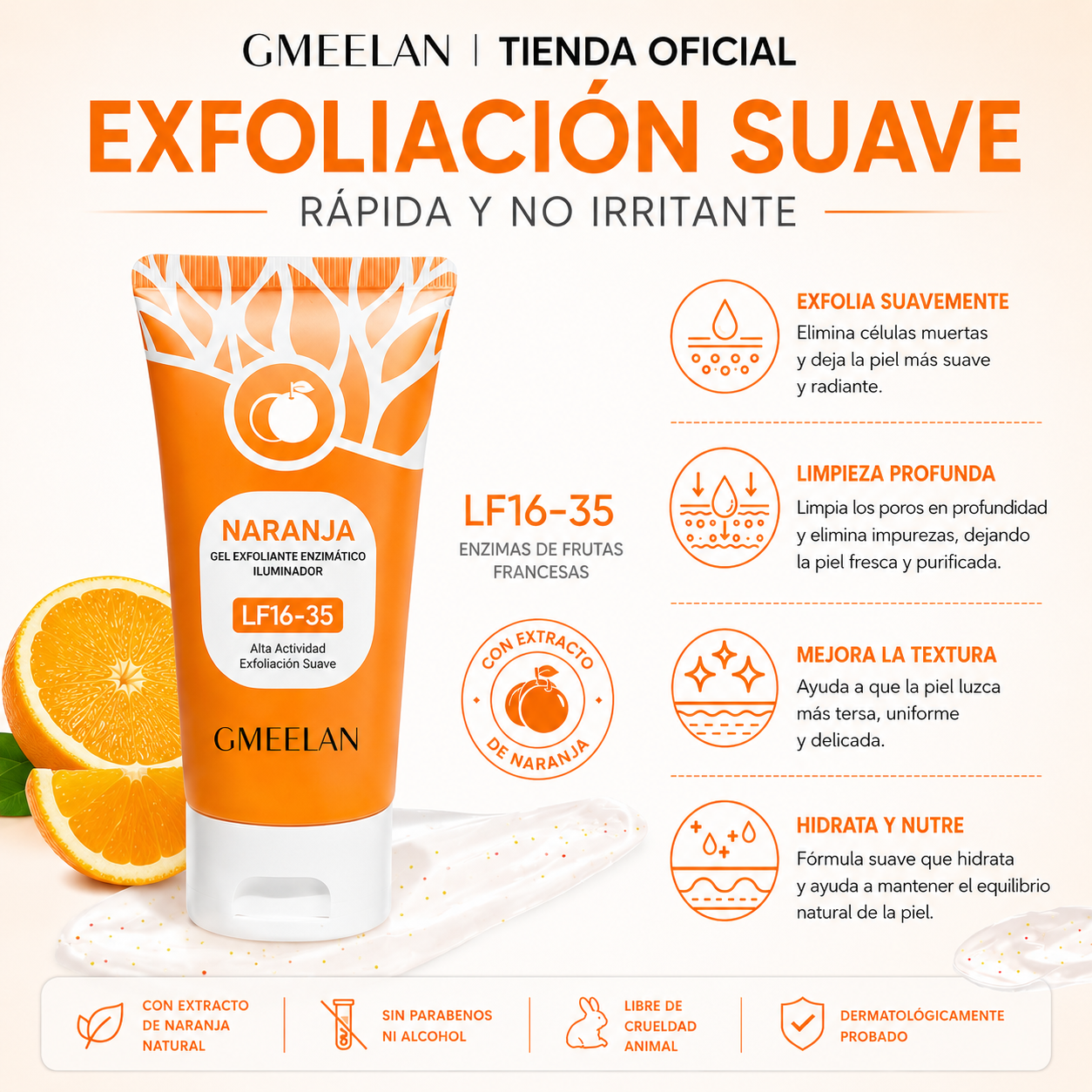 🍊 GEL EXFOLIANTE ENZIMÁTICO DE NARANJA – Piel Más Suave, Lisa y Radiante ✨