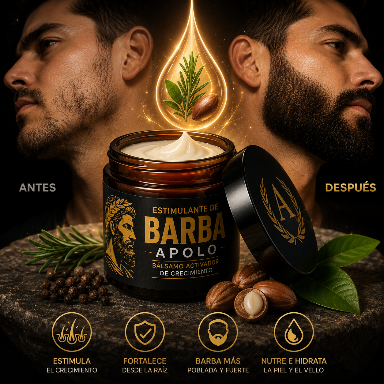 ESTIMULANTE DE BARBA APOLO | 💪 Más Barba, Más Presencia, Más Confianza