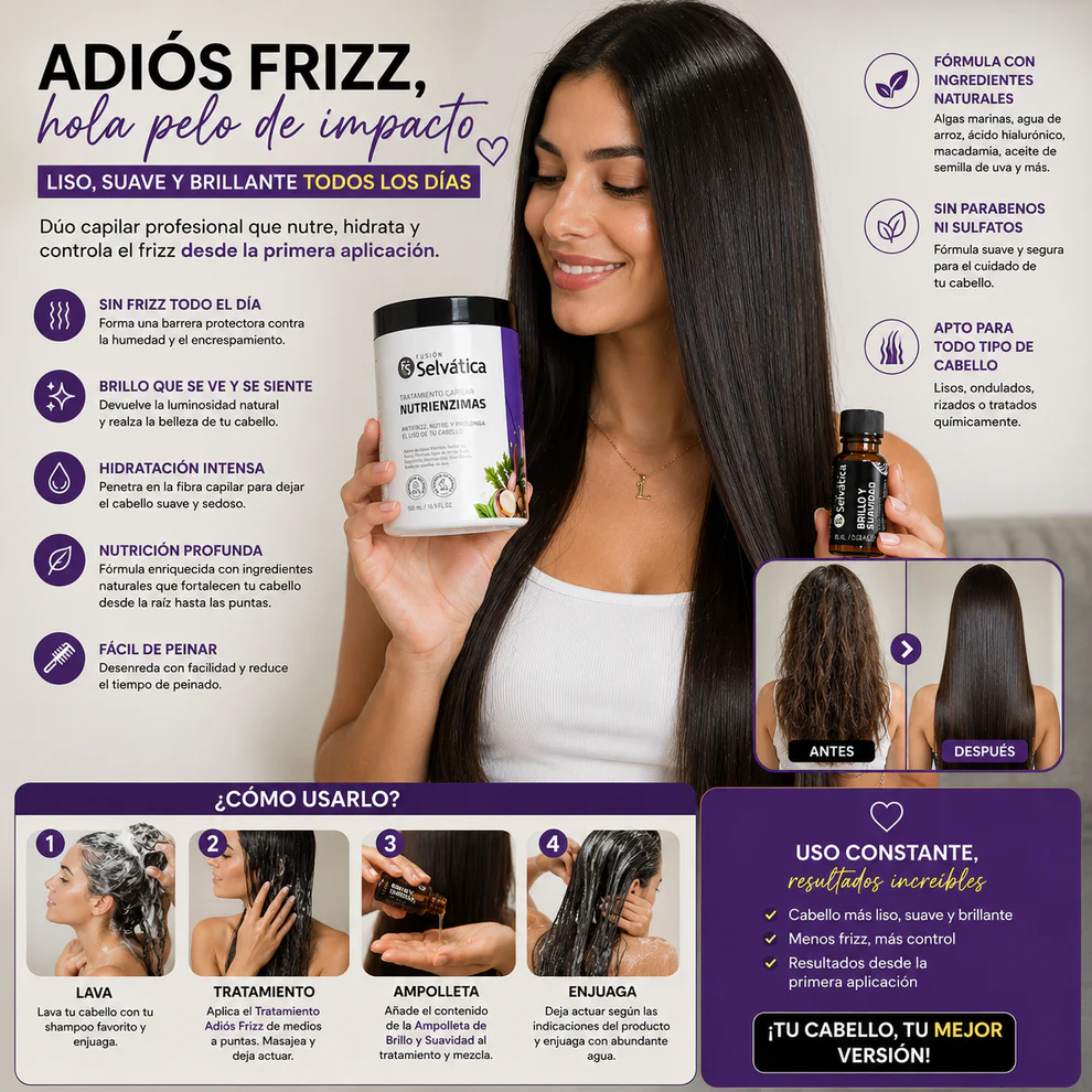 ⭐ Adiós Frizz Pro | Cabello Liso, Suave y Brillante 300 ML